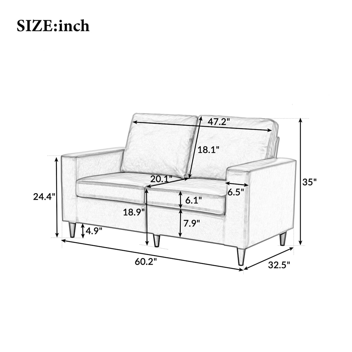 Modern Style Loveseat PU Leather Upholstered Couch Furniture for Home or Office (Loveseat)