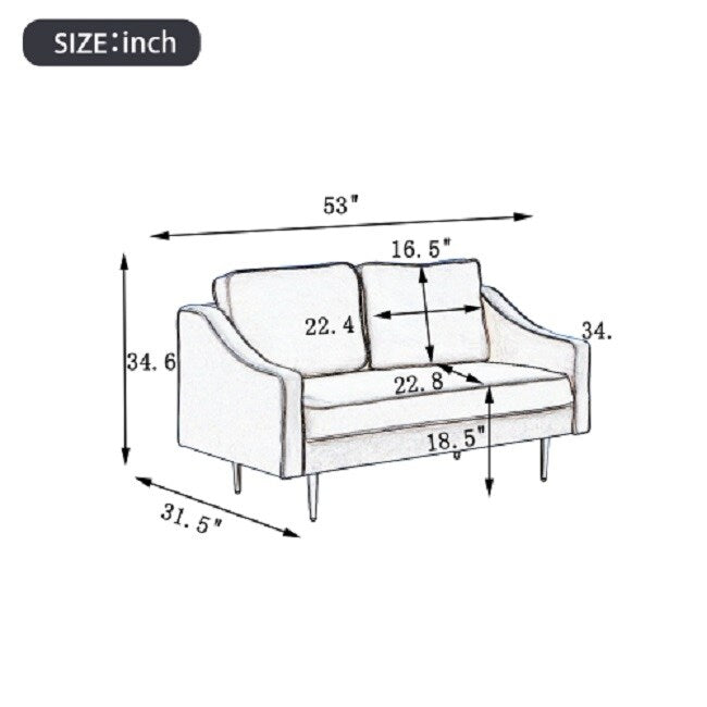 Modern Style Loveseat Velvet Upholstered Couch Furniture for Home or Office (2-Seat)