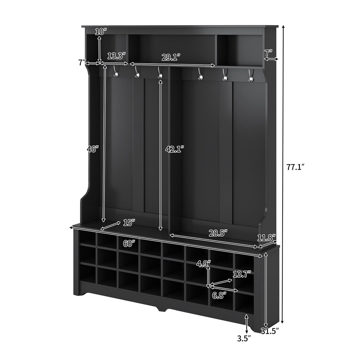 Modern Style Multiple Functions Hallway Coat Rack with Metal Black Hooks