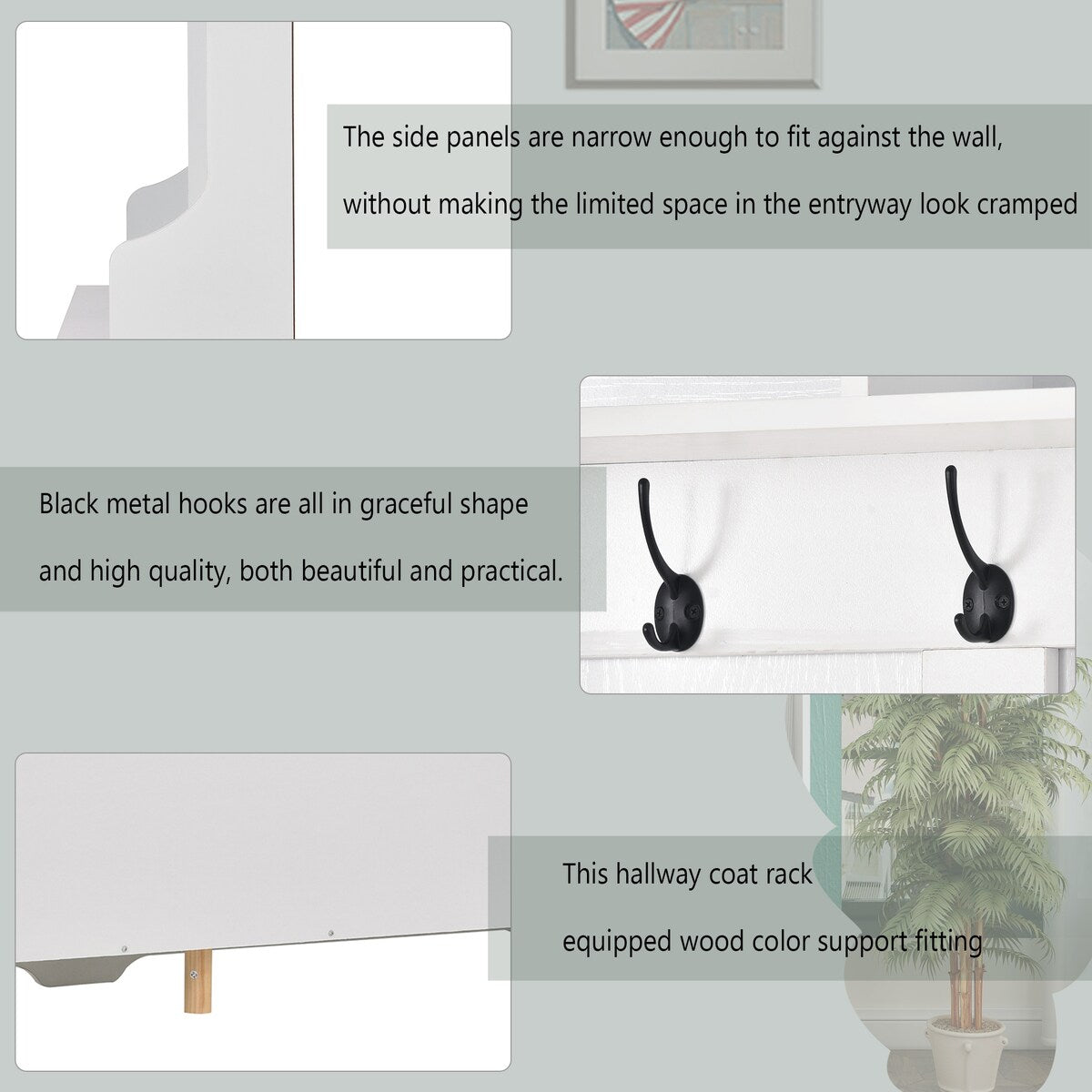 Modern Style Multiple Functions Hallway Coat Rack with Metal Black Hooks