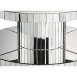 Modern Style Round Mirror Coffee Table with Glass and Faux Stones Top, Silver