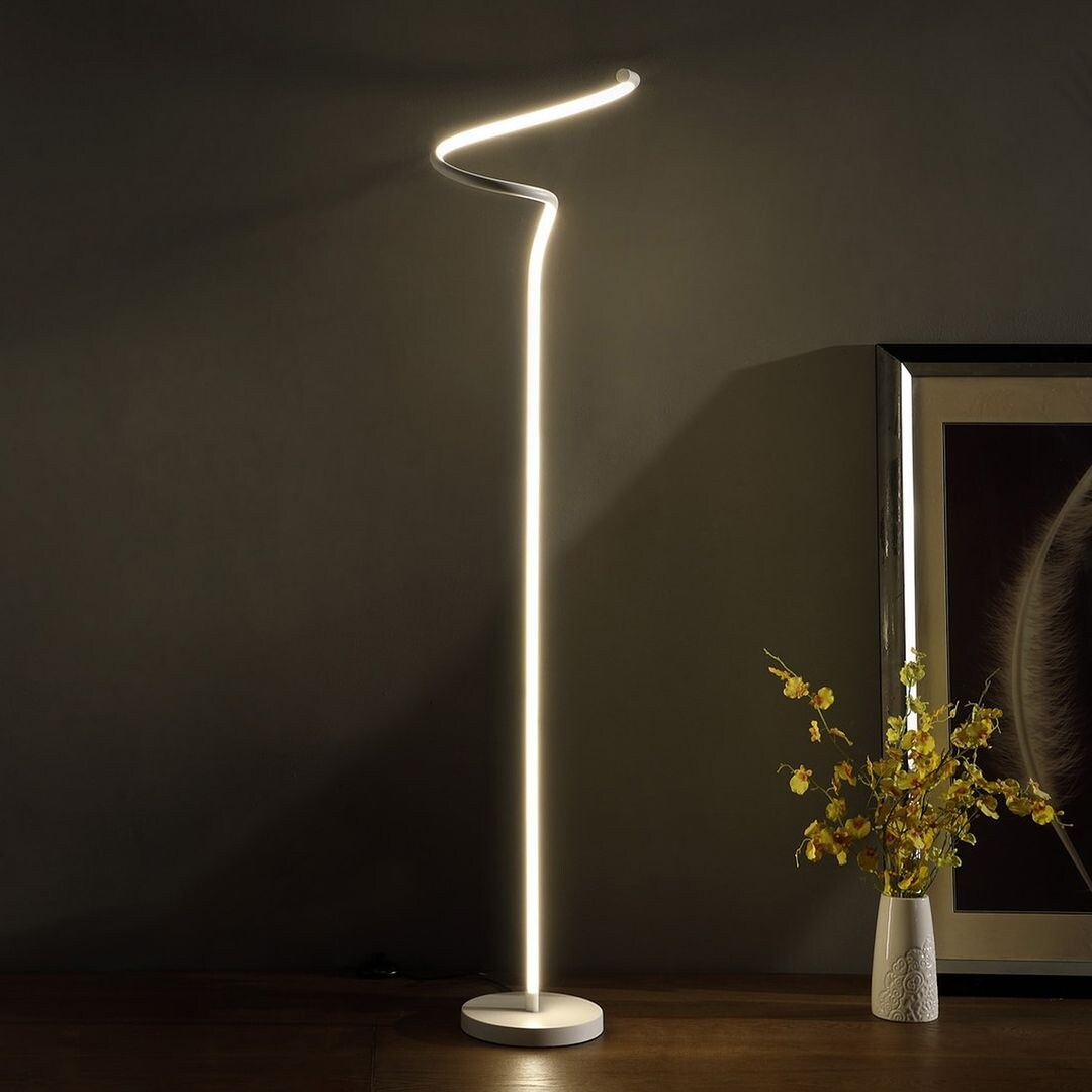 Modern Style S-Shape Misty White Curved Spiral Tube Angled LED Floor Lamp