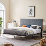 Modern Style Velvet Upholstered Platform Bed, Strong Metal Frame, Easy Assembly, King Size