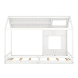 Modern Style Wooden Kids Furniture Twin Size House Bed Kids Bed with Roof and Window, White
