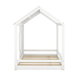 Modern Style Wooden Kids Furniture Twin Size House Bed Kids Bed with Roof and Window, White