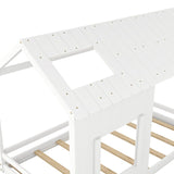 Modern Style Wooden Kids Furniture Twin Size House Bed Kids Bed with Roof and Window, White