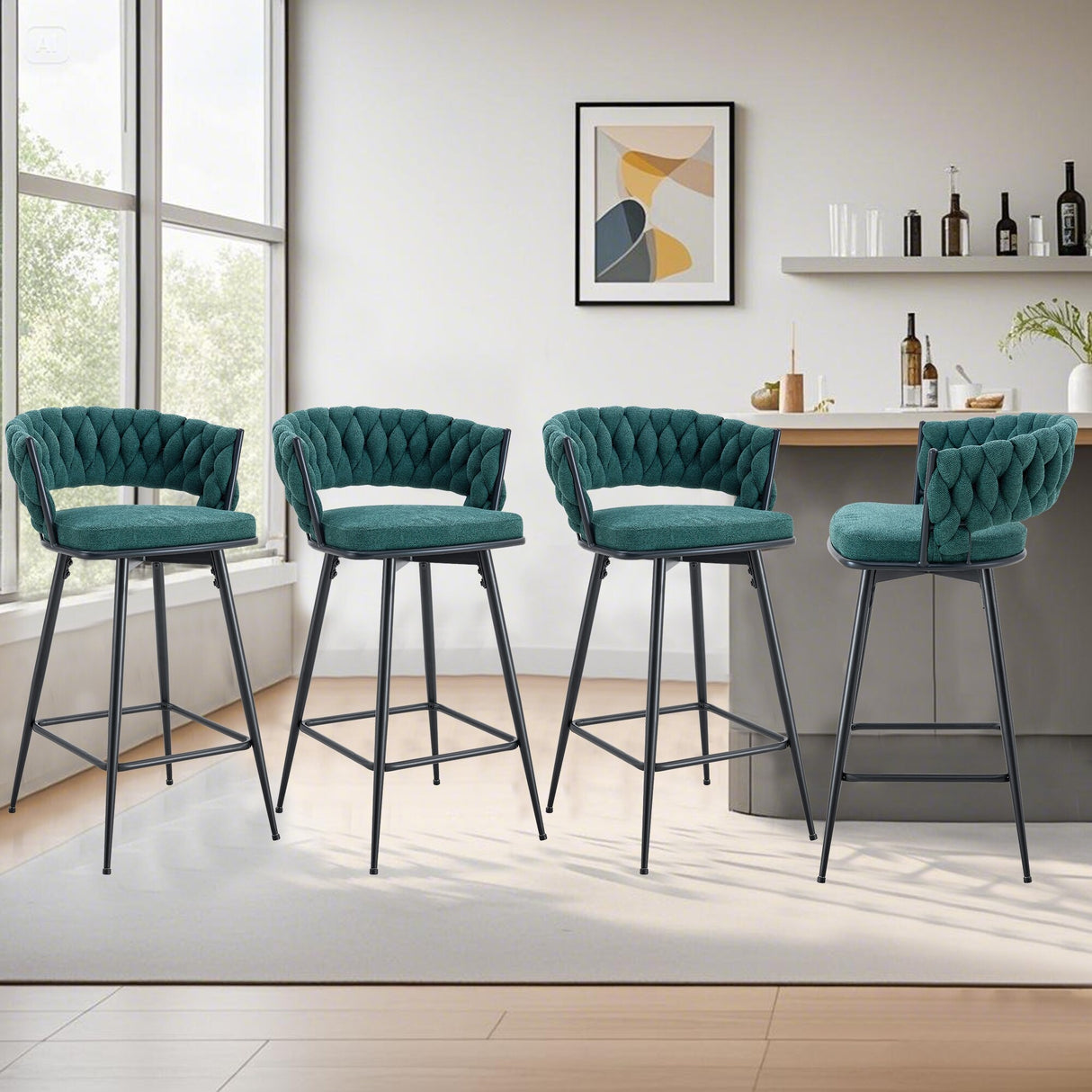 Modern Swivel Bar Stool with Adjustable Foot Pad and Non-Slip Foot Ring, Counter Height Dining Chairs Set of 4
