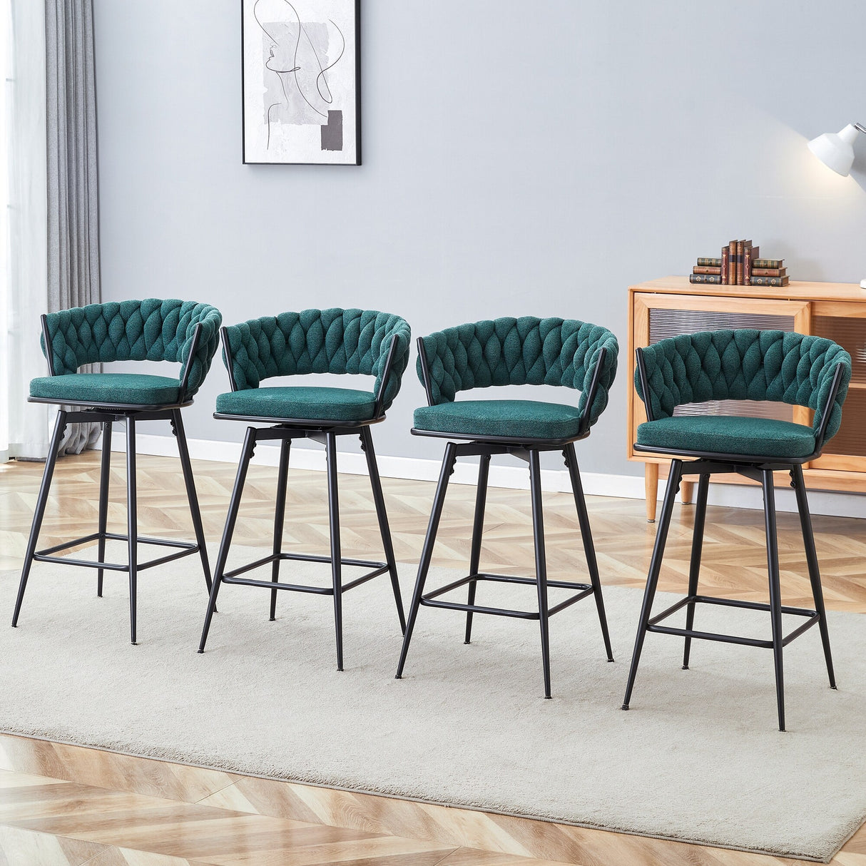 Modern Swivel Bar Stool with Adjustable Foot Pad and Non-Slip Foot Ring, Counter Height Dining Chairs Set of 4