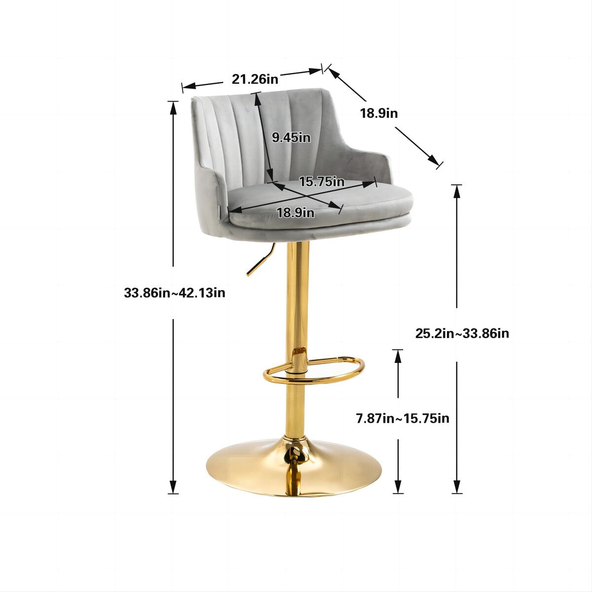 Modern Swivel Velvet Counter Height Adjustable Bar Stools Set of 2
