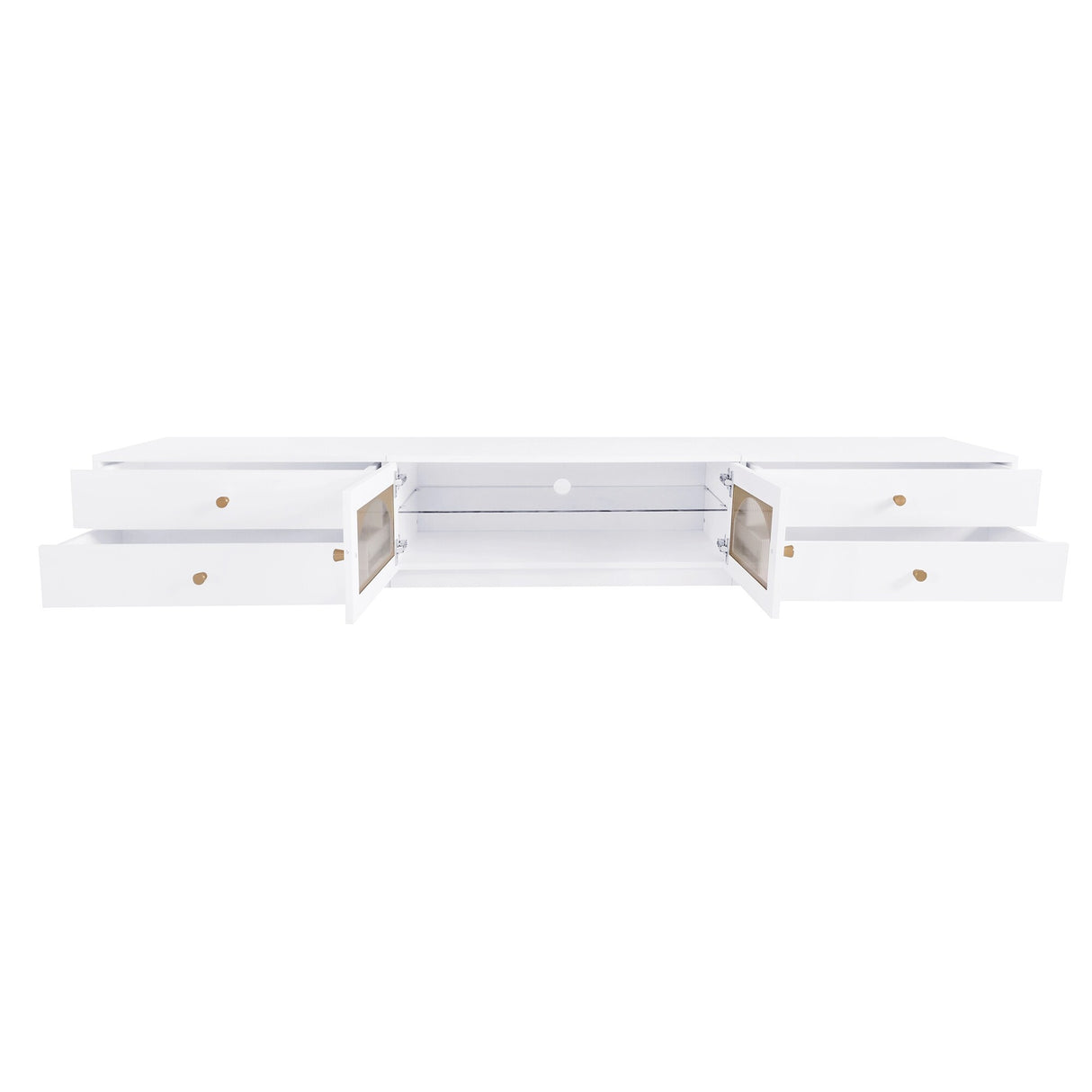 Modern TV Stand Media Console Cabinets w/ Fluted Glass Doors for TVs Up to 90'', TV Cabinet Entertainment Center w/ 4 Drawers