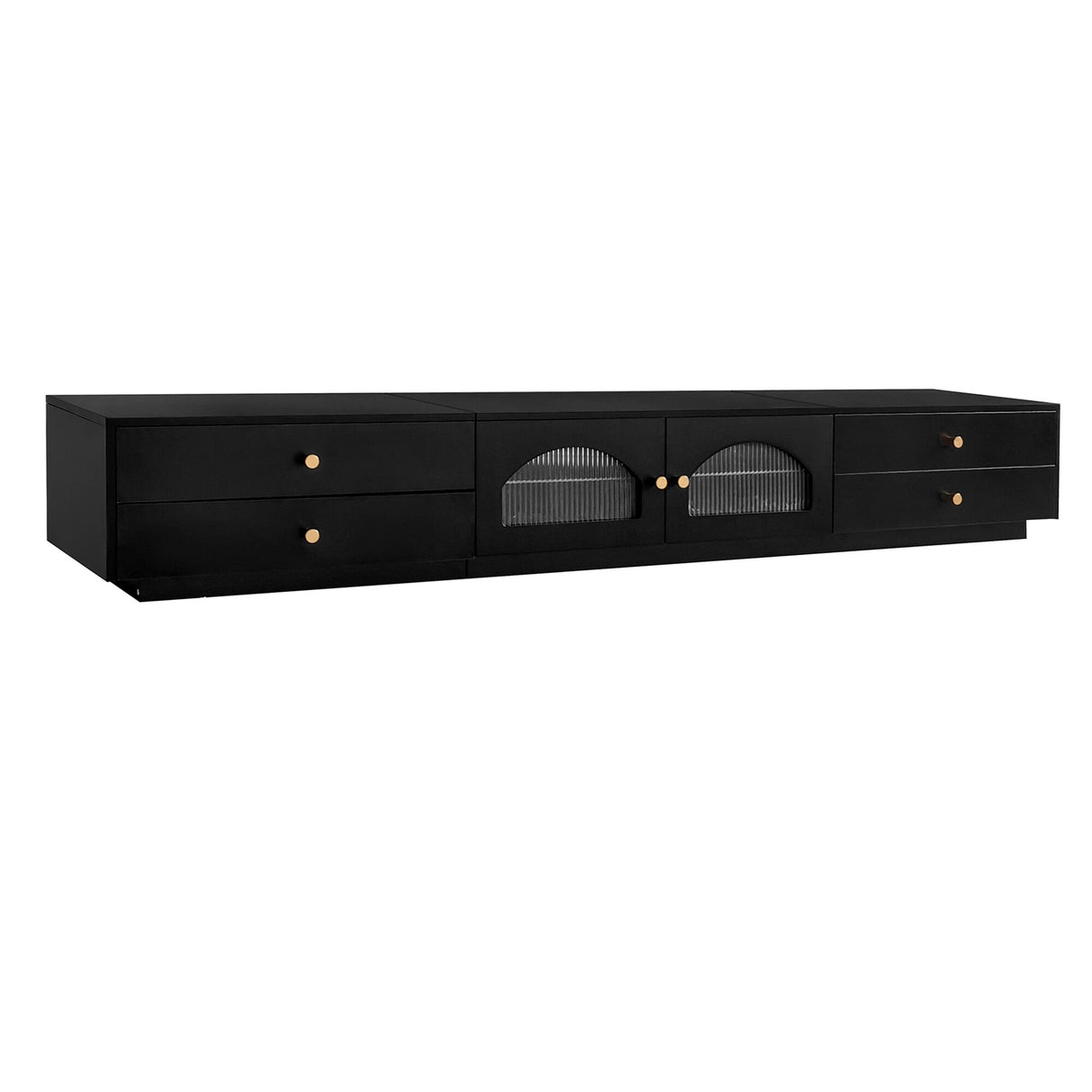 Modern TV Stand Media Console Cabinets w/ Fluted Glass Doors for TVs Up to 90'', TV Cabinet Entertainment Center w/ 4 Drawers