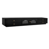 Modern TV Stand Media Console Cabinets w/ Fluted Glass Doors for TVs Up to 90'', TV Cabinet Entertainment Center w/ 4 Drawers