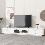 Modern TV Stand Media Console Cabinets w/ Fluted Glass Doors for TVs Up to 90'', TV Cabinet Entertainment Center w/ 4 Drawers