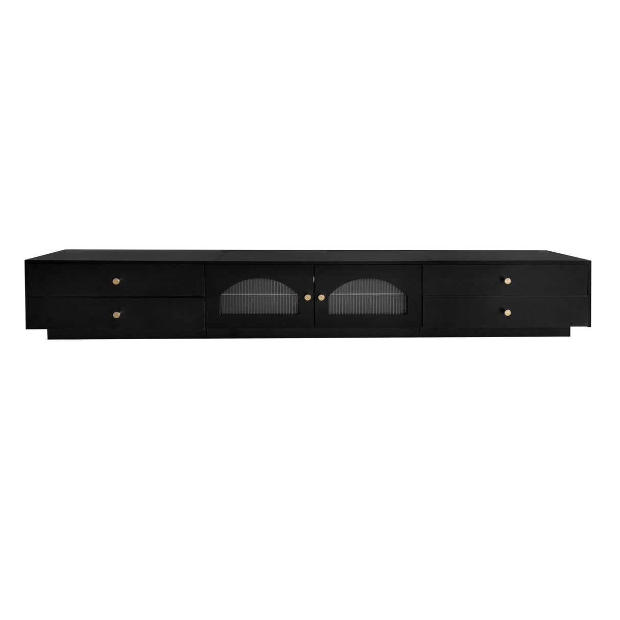 Modern TV Stand Media Console Cabinets w/ Fluted Glass Doors for TVs Up to 90'', TV Cabinet Entertainment Center w/ 4 Drawers