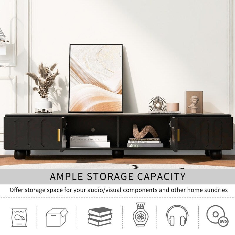 Modern TV Stand for TVs up to 80 Inches, Entertainment Center with Glass Door, Wood TV Storage Cabinet