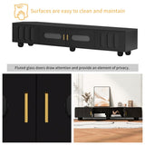 Modern TV Stand for TVs up to 80 Inches, Entertainment Center with Glass Door, Wood TV Storage Cabinet