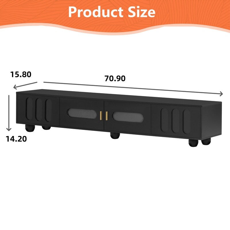 Modern TV Stand for TVs up to 80 Inches, Entertainment Center with Glass Door, Wood TV Storage Cabinet