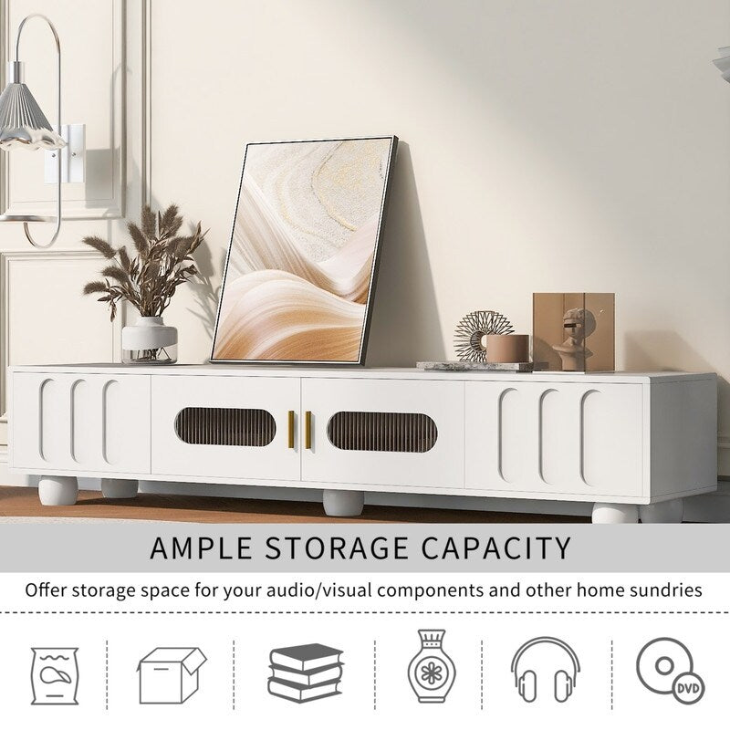 Modern TV Stand for TVs up to 80 Inches, Entertainment Center with Glass Door, Wood TV Storage Cabinet