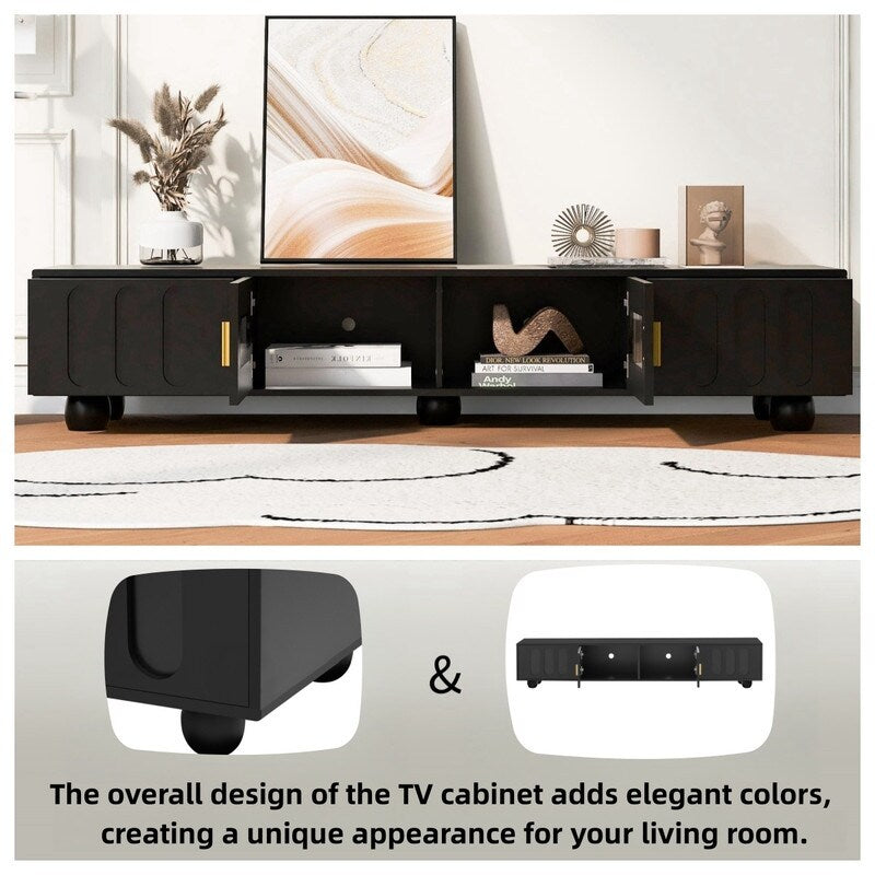 Modern TV Stand for TVs up to 80 Inches, Entertainment Center with Glass Door, Wood TV Storage Cabinet