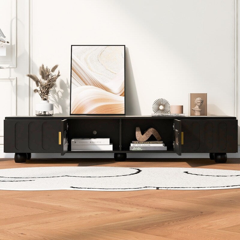 Modern TV Stand for TVs up to 80 Inches, Entertainment Center with Glass Door, Wood TV Storage Cabinet