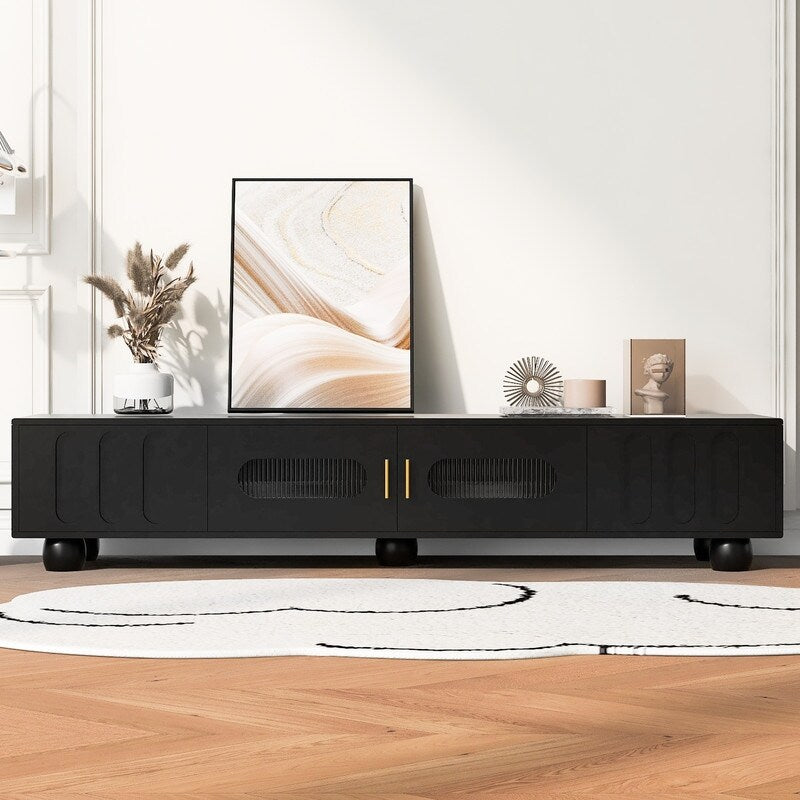 Modern TV Stand for TVs up to 80 Inches, Entertainment Center with Glass Door, Wood TV Storage Cabinet