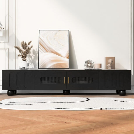 Modern TV Stand for TVs up to 80 Inches, Entertainment Center with Glass Door, Wood TV Storage Cabinet