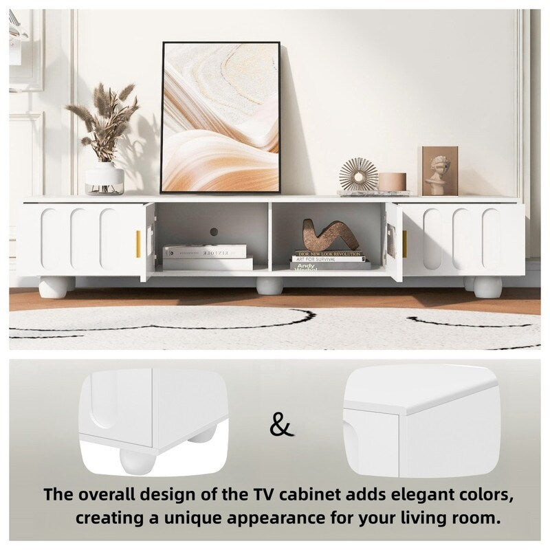 Modern TV Stand for TVs up to 80 Inches, Entertainment Center with Glass Door, Wood TV Storage Cabinet