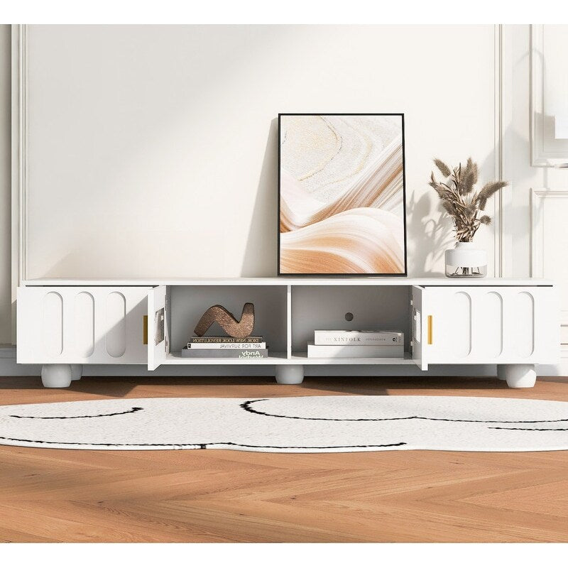 Modern TV Stand for TVs up to 80 Inches, Entertainment Center with Glass Door, Wood TV Storage Cabinet