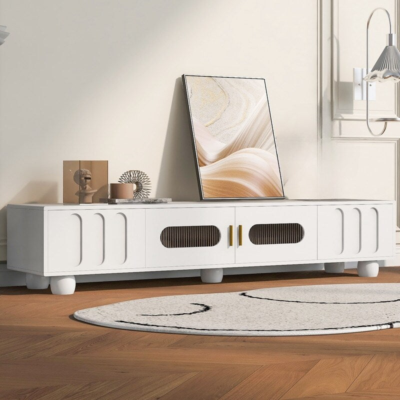 Modern TV Stand for TVs up to 80 Inches, Entertainment Center with Glass Door, Wood TV Storage Cabinet