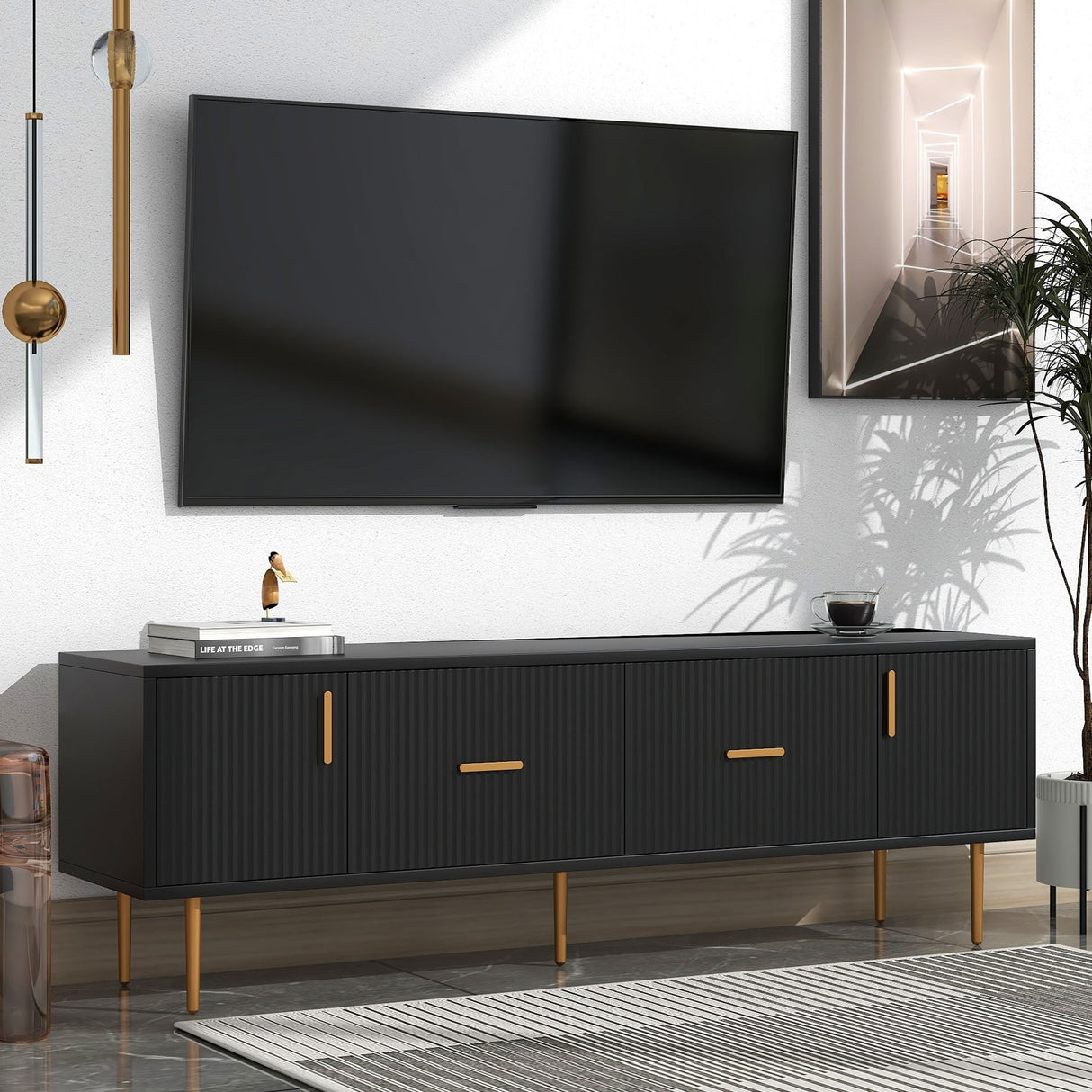 Modern TV Stand with 5 Champagne Legs - Durable