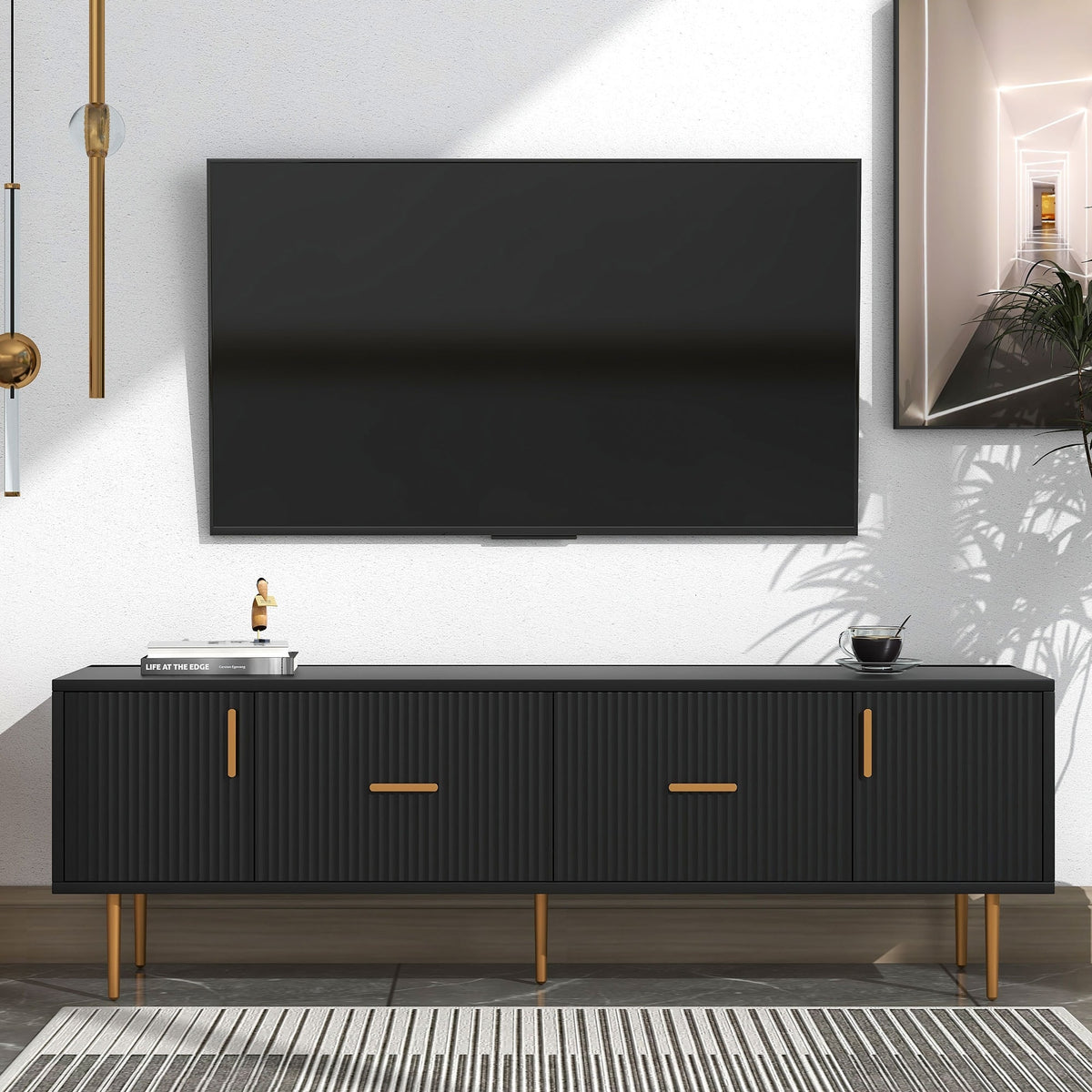 Modern TV Stand with 5 Champagne Legs - Durable
