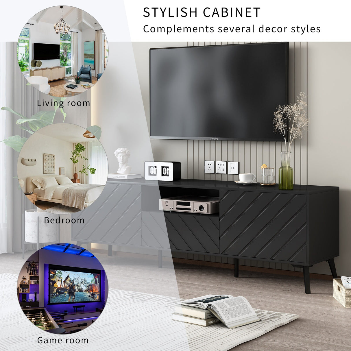 Modern TV Stand with Adjustable Shelves,1 Drawer and Open Shelf for 70 inch TV