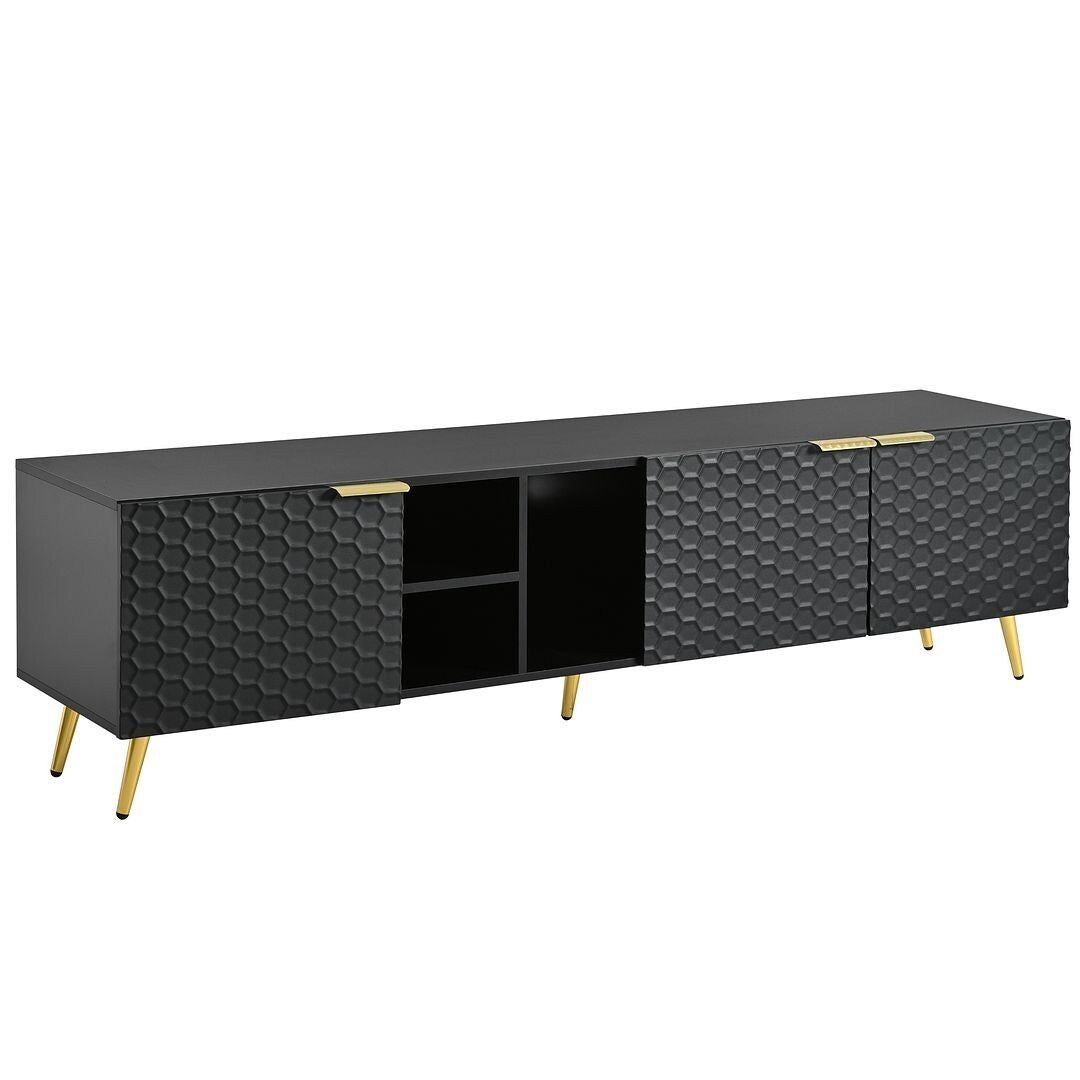Modern TV Stands with Gold Accents, Fits TVs Up to 80'', White/Black