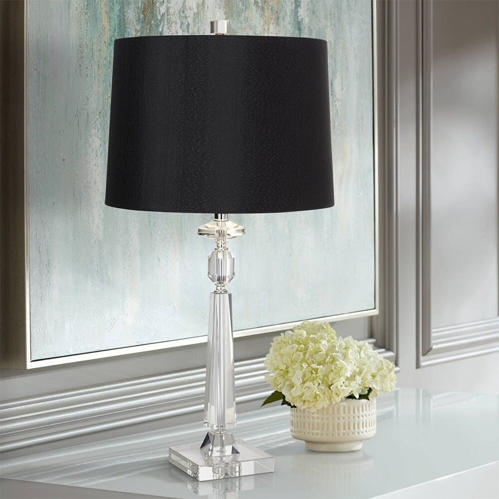 Modern Table Lamp 26 1/2" High Crystal Column Black Shade Bedroom - 14" x 26"