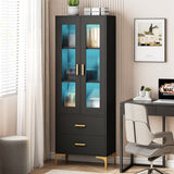 Tall Bookcase Bookshelf Storage Cabinet With Doors and LED Light