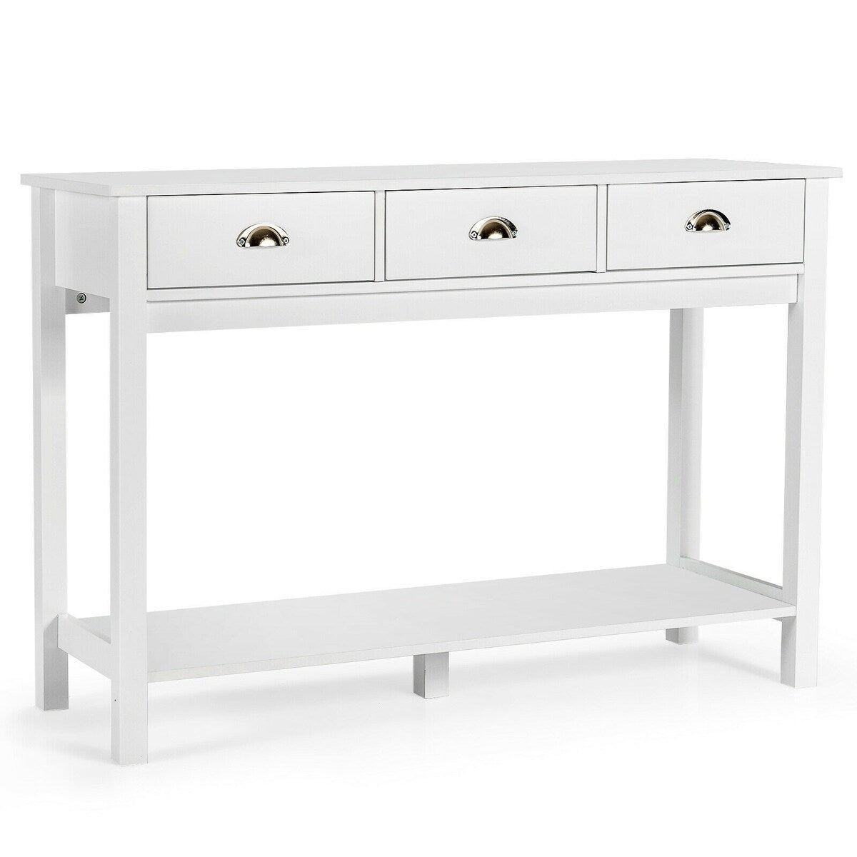 Modern Tall Entryway Table with 3 Drawers and 2 Tier Storage Shelves for Hallway and Living Room - 47" x 15.5" x 32" (L x W x H)