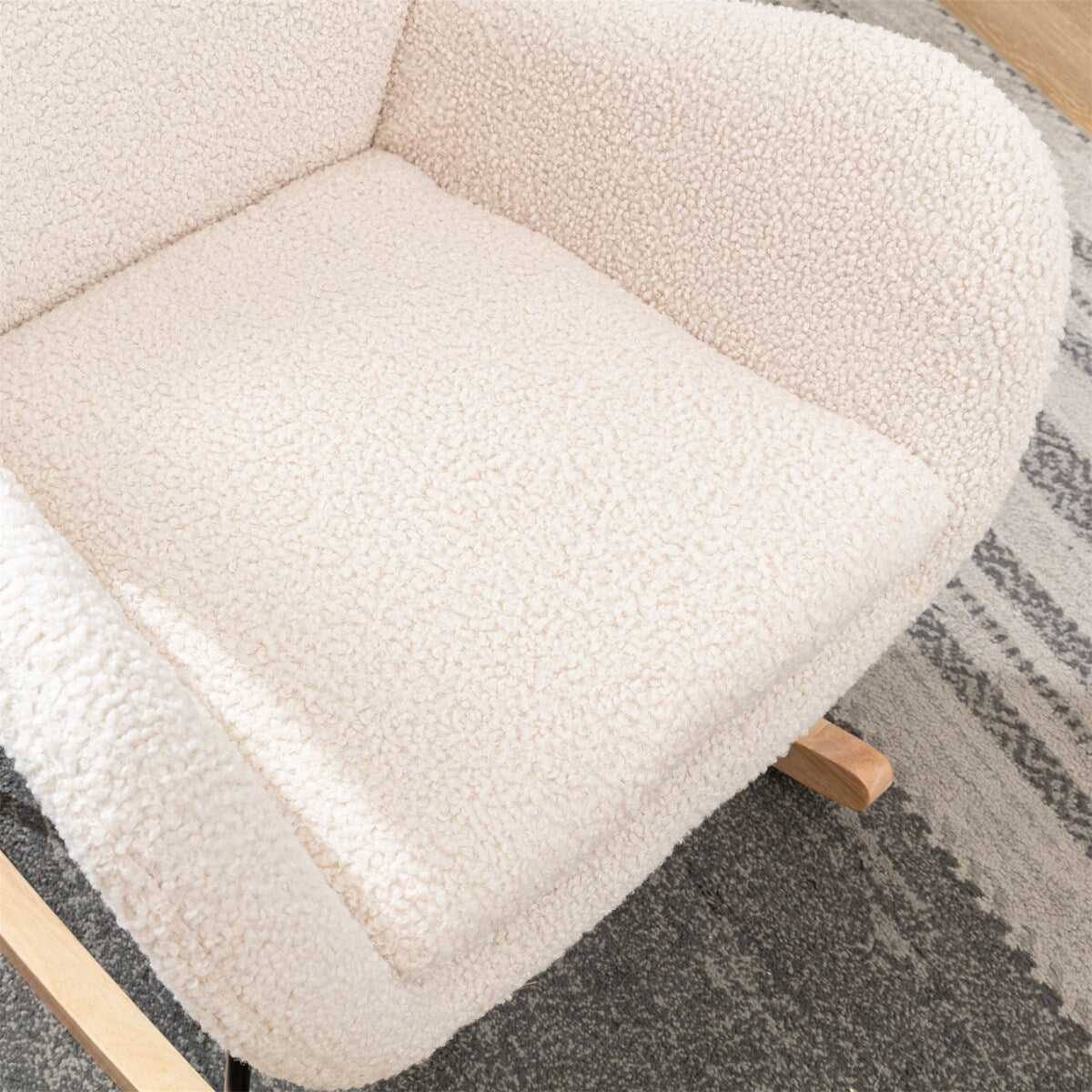 Modern Teddy Fabric Padded Seat Rocking Chair Metal Frame Lounge Chairs Arm Chairs with Ergonomic High Backrest and Wood Leg