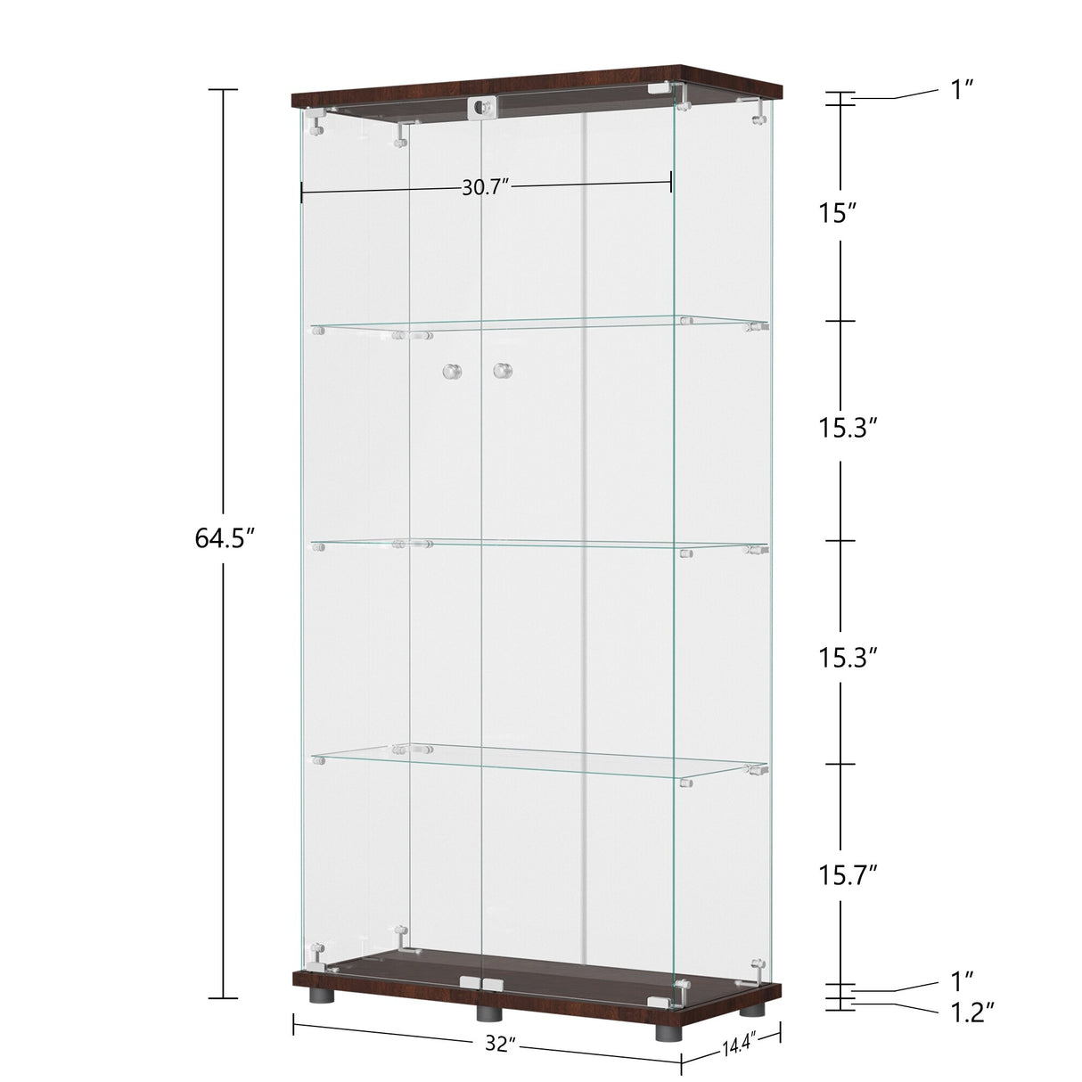 Modern Tempered Glass Bookshelf with Glass Doors Curio Display Cabinet