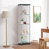 Modern Tempered Glass Bookshelf with Glass Doors Curio Display Cabinet