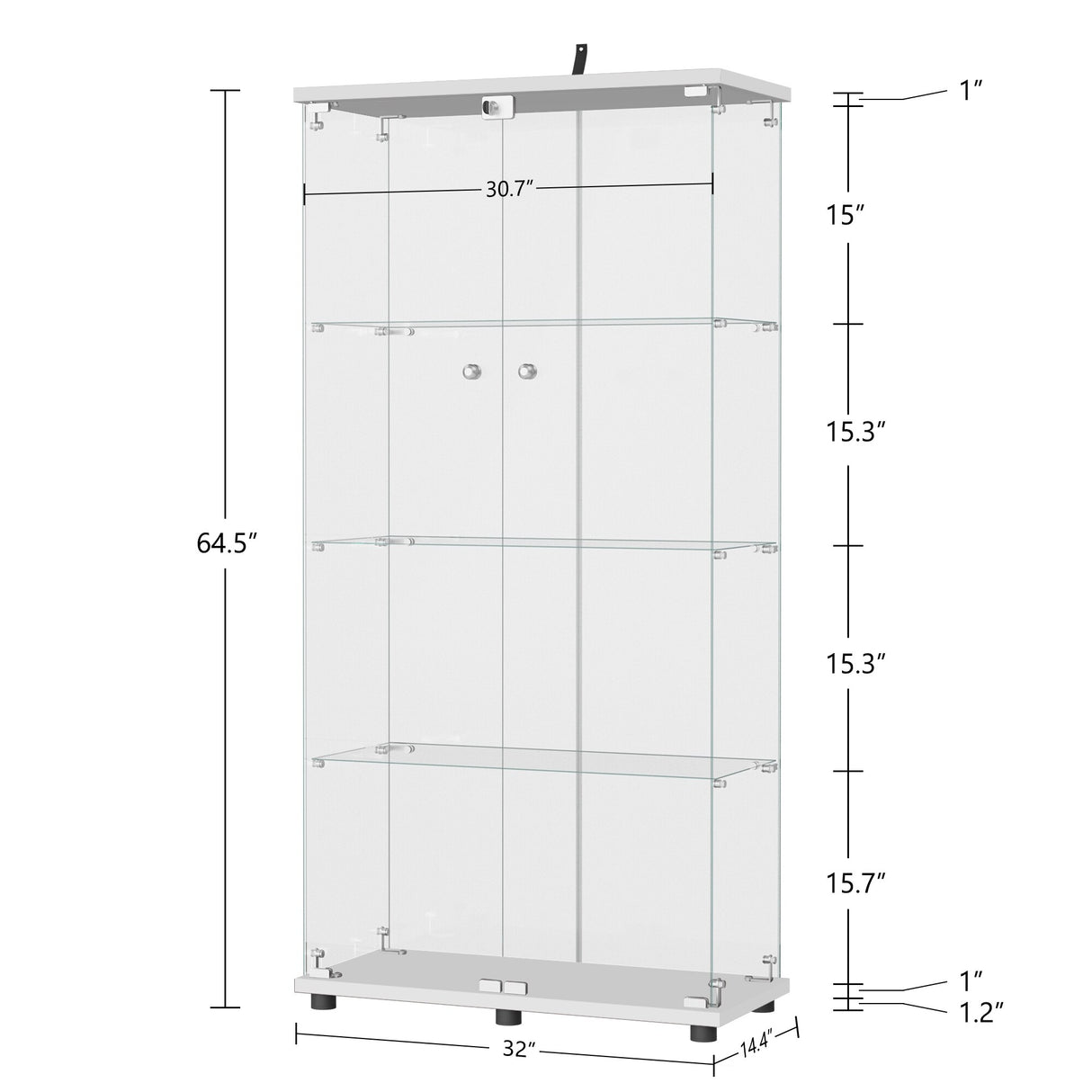 Modern Tempered Glass Bookshelf with Glass Doors Curio Display Cabinet