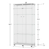 Modern Tempered Glass Bookshelf with Glass Doors Curio Display Cabinet