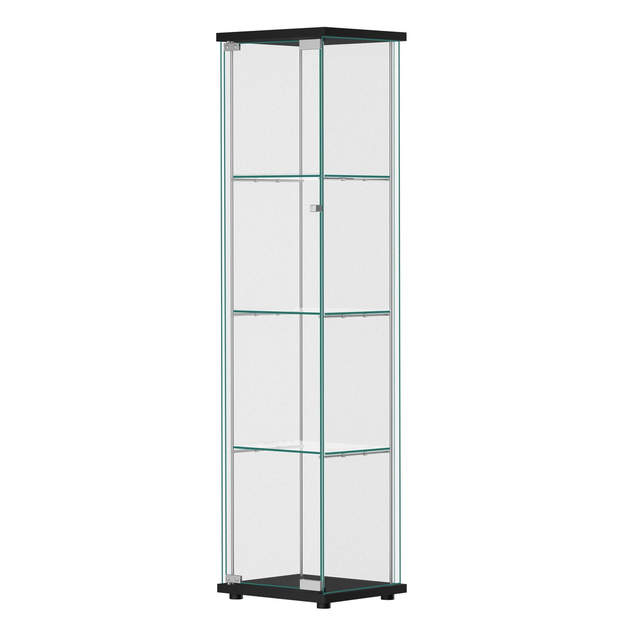Modern Tempered Glass Bookshelf with Glass Doors Curio Display Cabinet