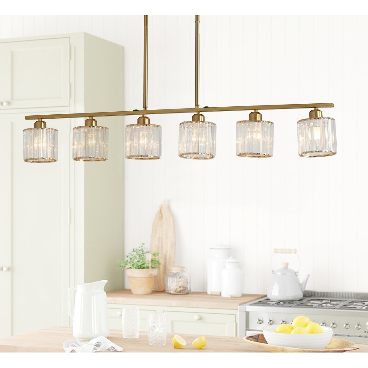 Modern Gold 6-Light Textured Glass Kitchen Island Pendant Lighting Fixture
