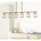 Modern Gold 6-Light Textured Glass Kitchen Island Pendant Lighting Fixture