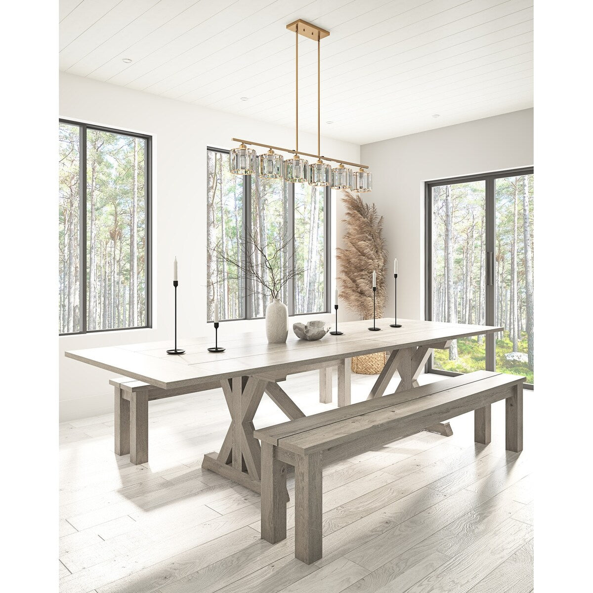 Modern Gold 6-Light Textured Glass Kitchen Island Pendant Lighting Fixture