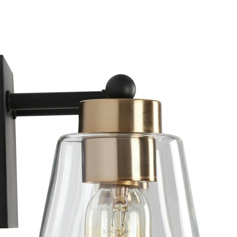 Modern 2-Light Black Gold Bathroom Vanity Light Clear Cone Glass Wall Sconces