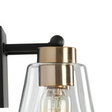 Modern 2-Light Black Gold Bathroom Vanity Light Clear Cone Glass Wall Sconces