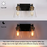 Modern 2-Light Black Gold Bathroom Vanity Light Clear Cone Glass Wall Sconces