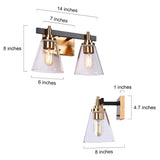 Modern 2-Light Black Gold Bathroom Vanity Light Clear Cone Glass Wall Sconces