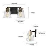 Modern 2-Light Black Gold Bathroom Vanity Light Clear Cone Glass Wall Sconces